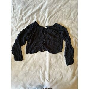 Jay Jacobs Vintage Black Embroidered Cropped Cardigan Button Front Rayon Top L